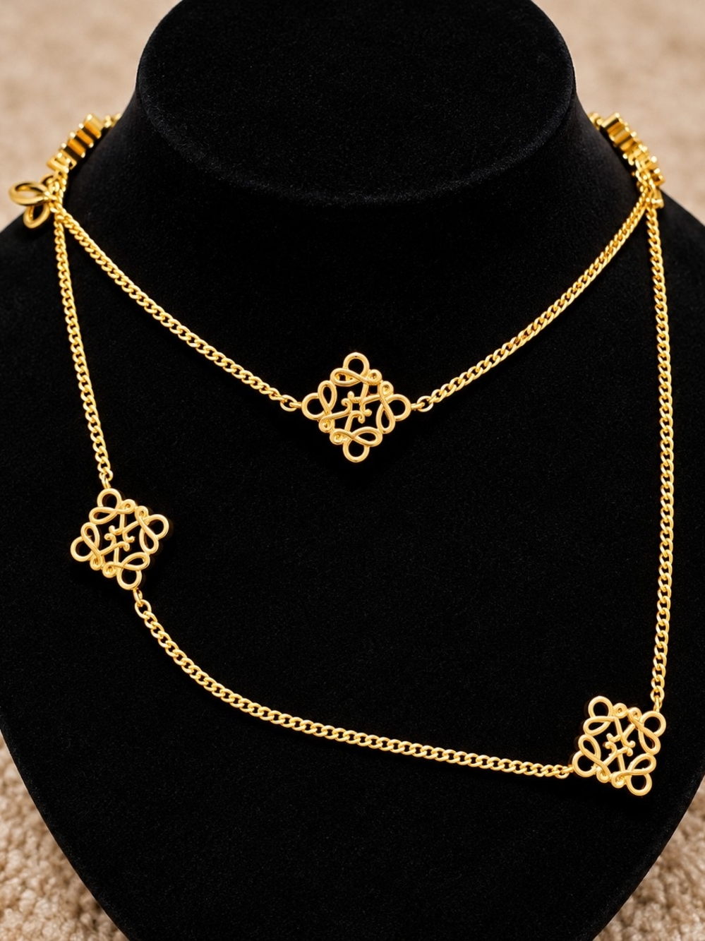 Loewe 18kgp Gold Tone Multi-Layer Filigree Pendant Necklace - Women Jewelry